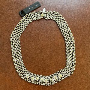 Ann Taylor NWT, Rhinestone Panther Link Necklace 17"